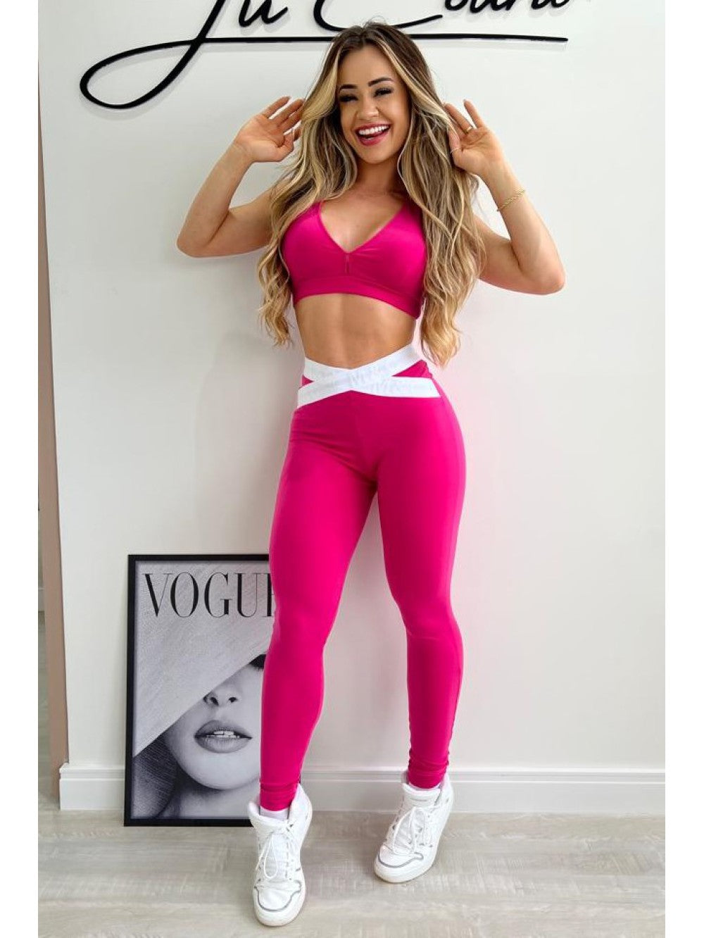 CONJUNTO LEGGING M&C ELÁSTICO ROSA E BRANCO