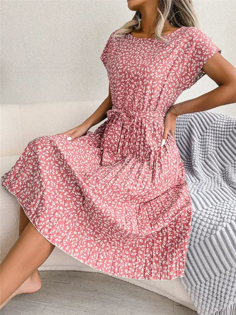 COMPRE 1 LEVE 2 - Vestido Midi Soltinho Florido Plissado Feminino