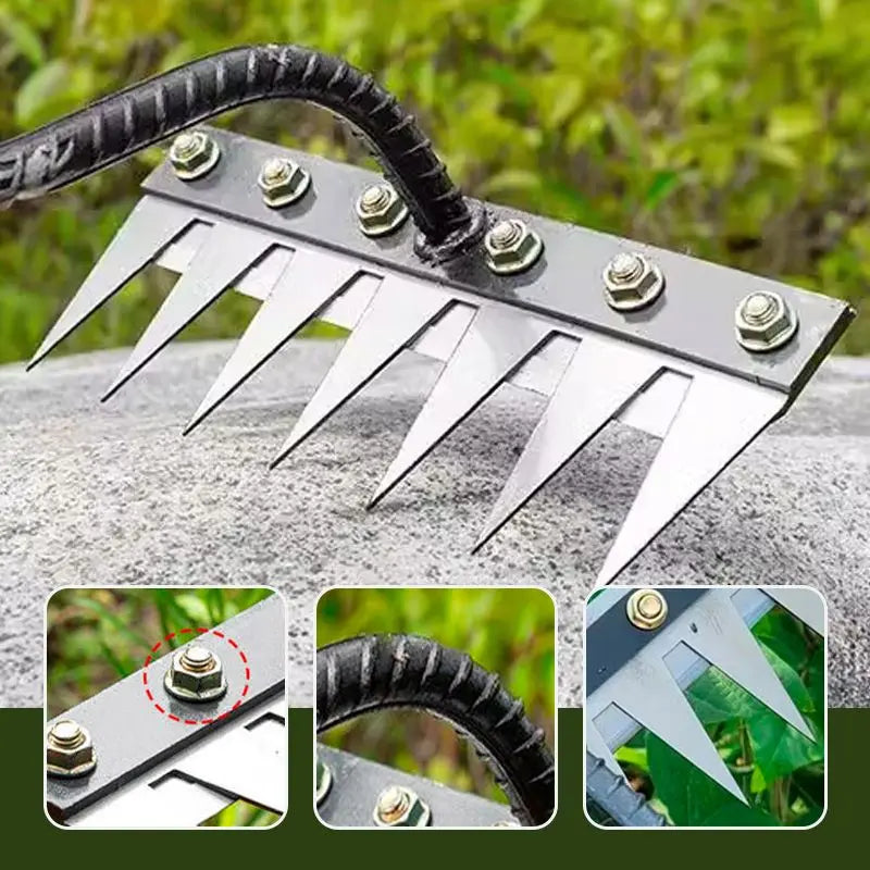 5/6/7/8 Teeth Iron Gardening Hoe Weeding Rake Farm Tool Grasping Raking Loosening Soil Nail Rake Tool Artifact Harrow Farm Tool