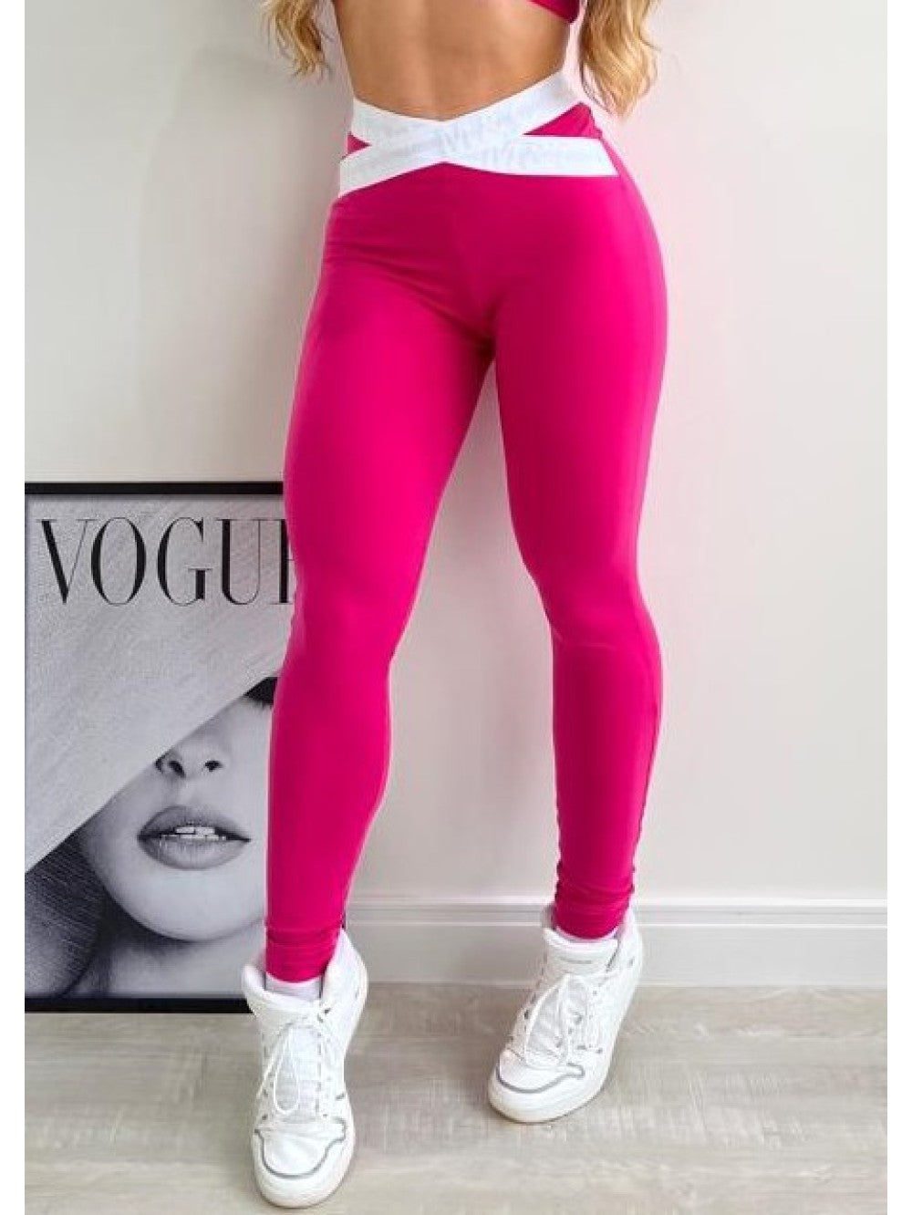 CONJUNTO LEGGING M&C ELÁSTICO ROSA E BRANCO