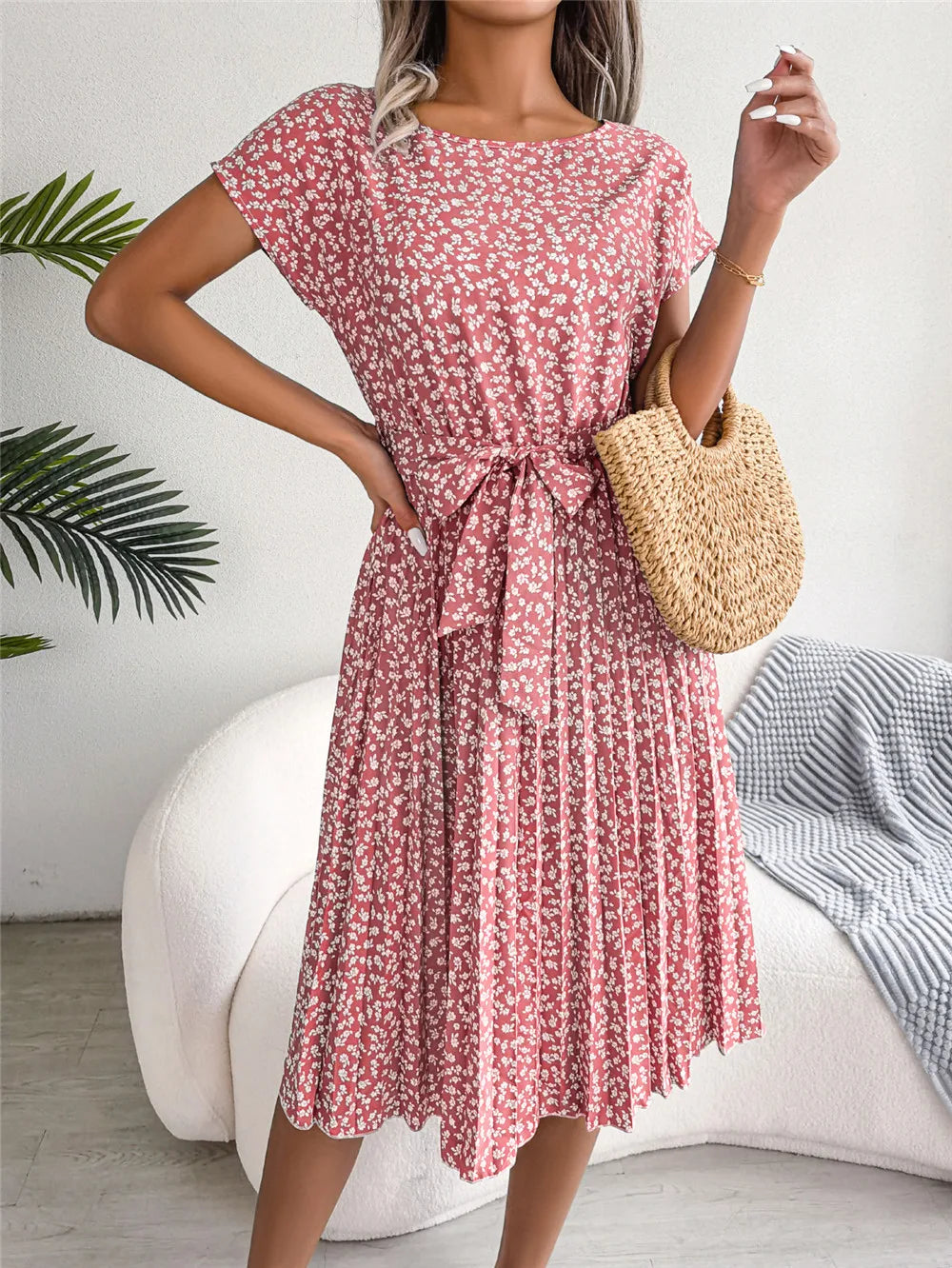 COMPRE 1 LEVE 2 - Vestido Midi Soltinho Florido Plissado Feminino