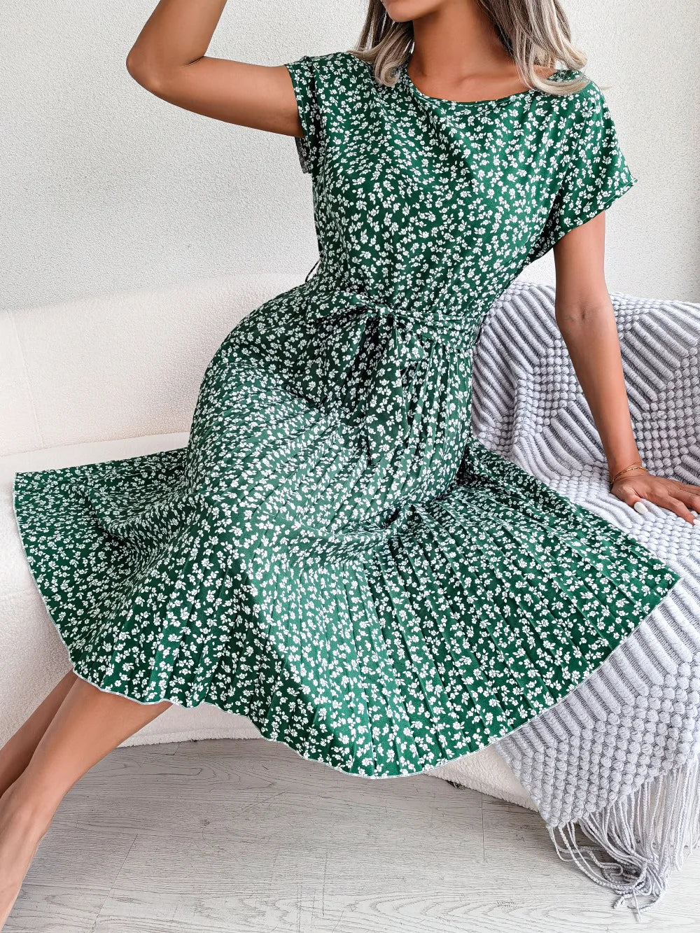 COMPRE 1 LEVE 2 - Vestido Midi Soltinho Florido Plissado Feminino