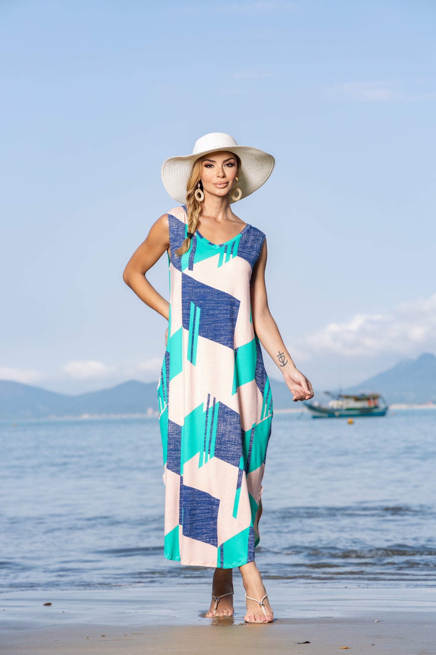 Vestido Longo Soltinho Sem Mangas Estampado - Malha Premium