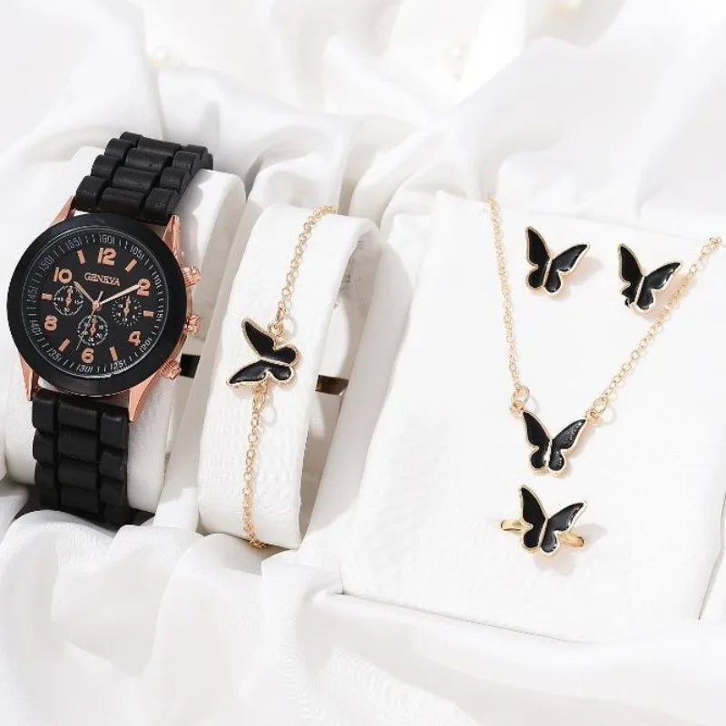Kit com 4 Acessórios: Relógio + Pulseira + Anel + Brincos