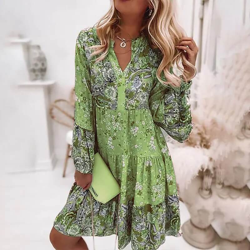 Vestido Estampado Floral de Manga Longa