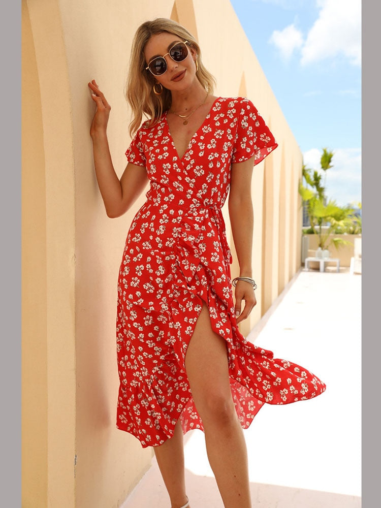 Vestido de Verão Manga Curta c/ Fenda - Zirta