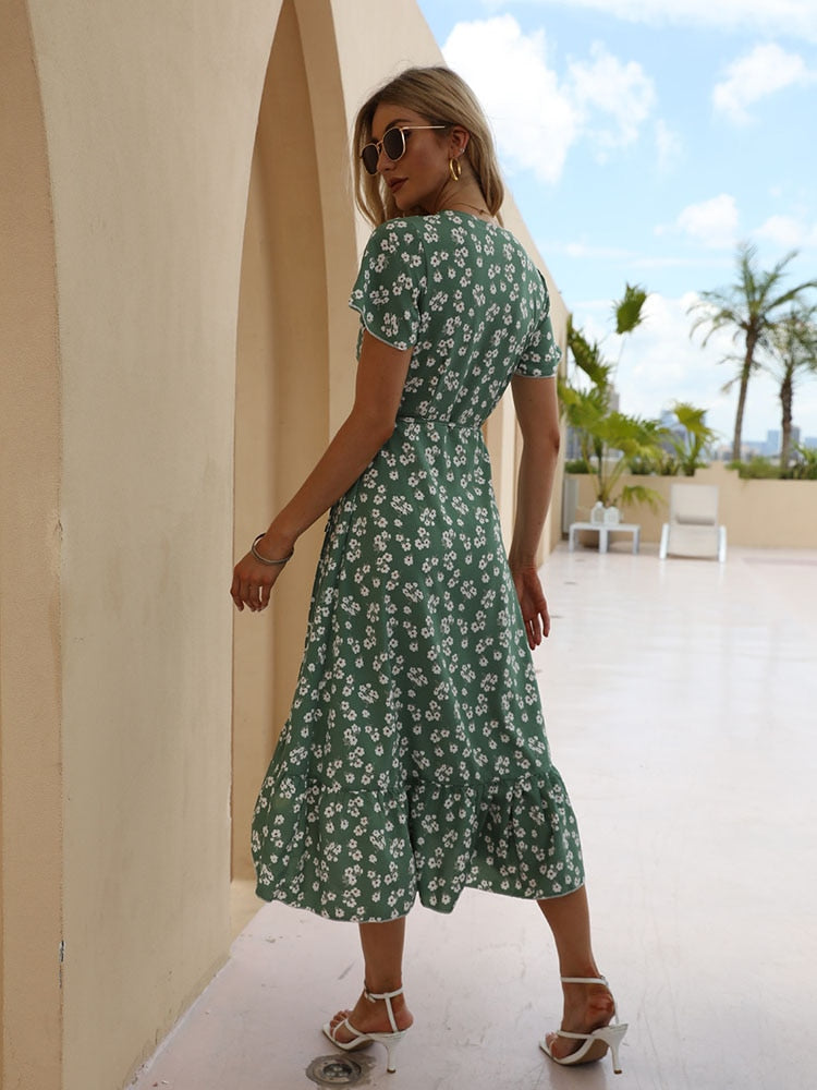 Vestido de Verão Manga Curta c/ Fenda - Zirta
