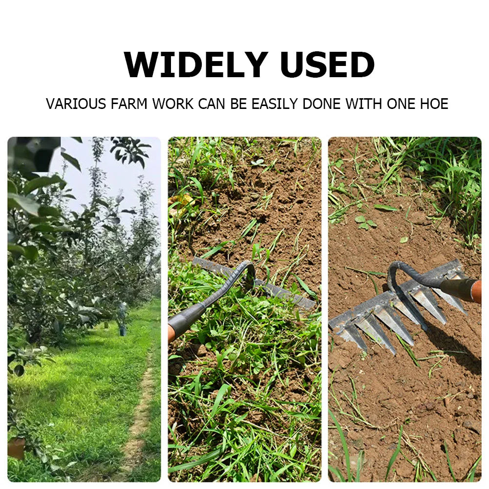 5/6/7/8 Teeth Iron Gardening Hoe Weeding Rake Farm Tool Grasping Raking Loosening Soil Nail Rake Tool Artifact Harrow Farm Tool
