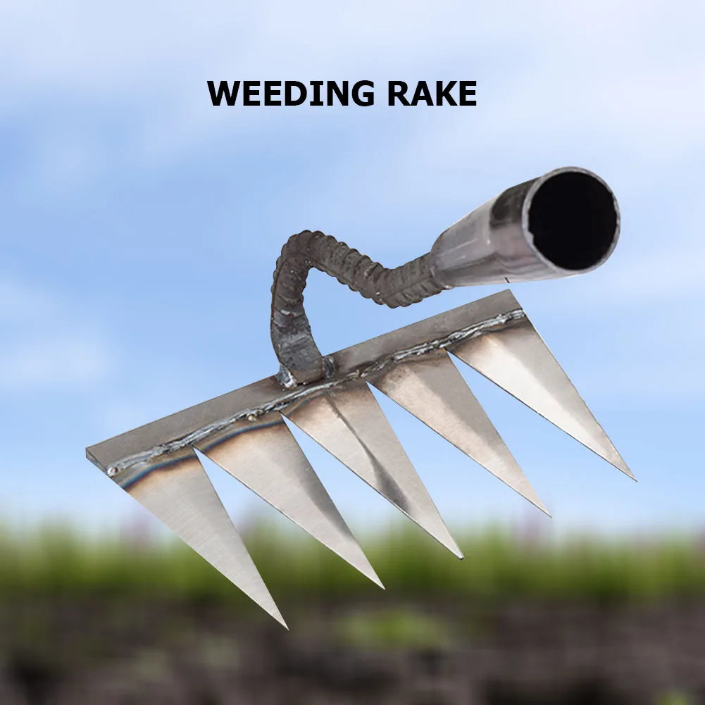 5/6/7/8 Teeth Iron Gardening Hoe Weeding Rake Farm Tool Grasping Raking Loosening Soil Nail Rake Tool Artifact Harrow Farm Tool
