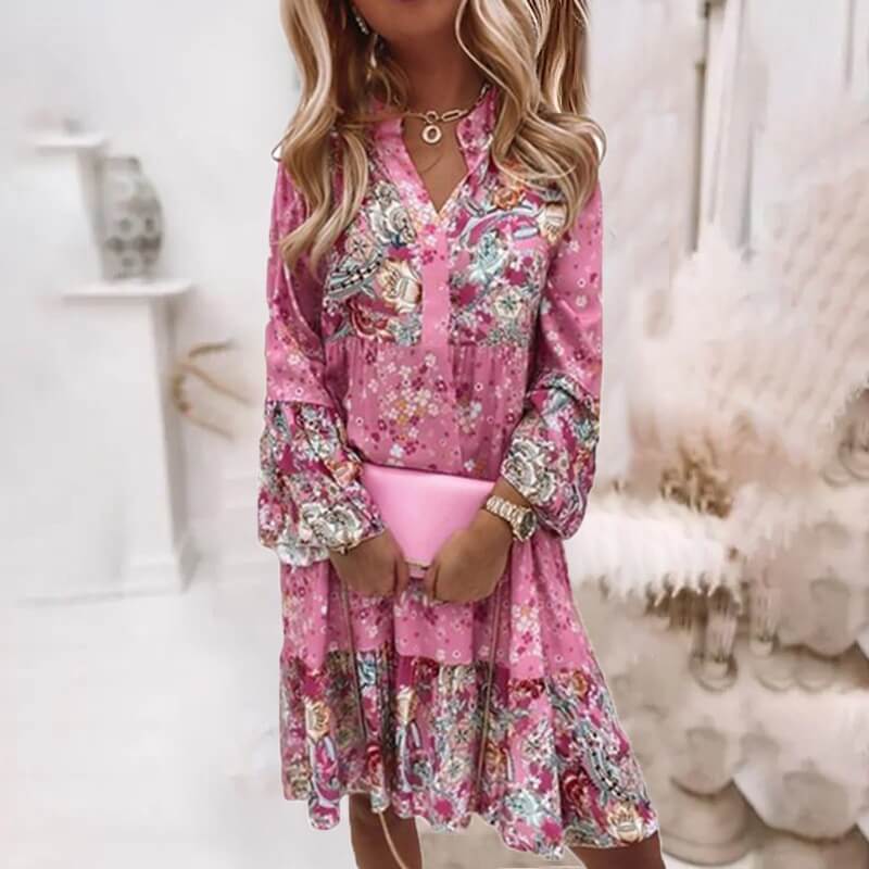 Vestido Estampado Floral de Manga Longa