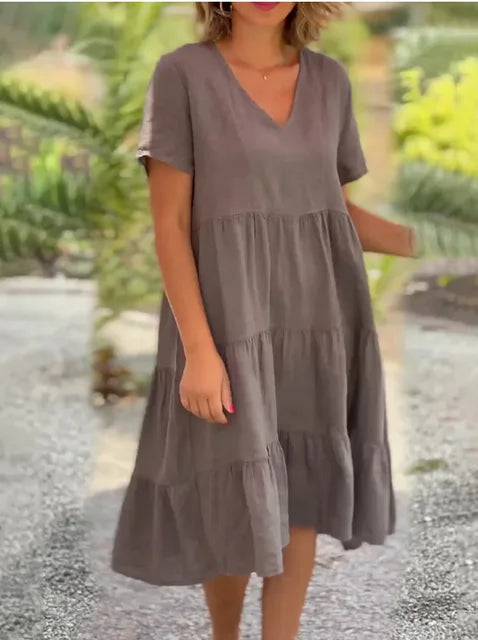 Vestido de Linho Soltinho Monocromático Feminino