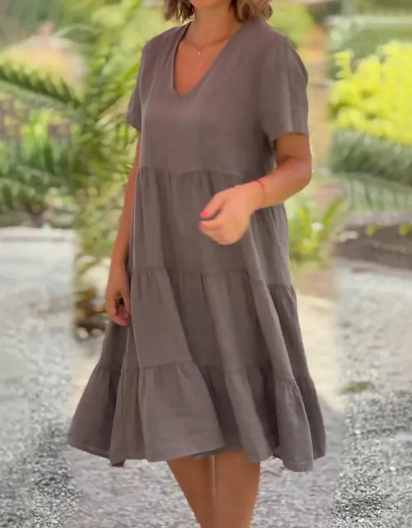 Vestido de Linho Soltinho Monocromático Feminino