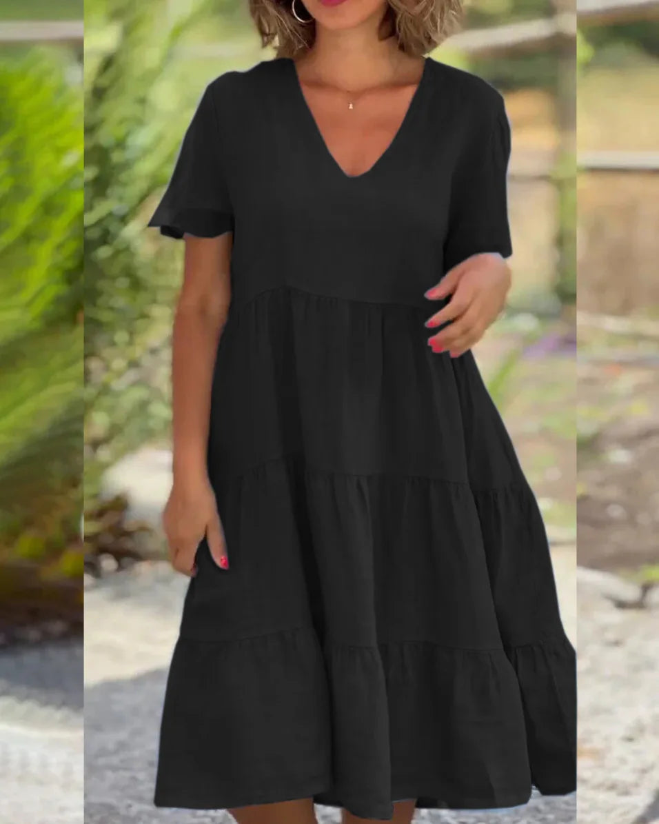 Vestido de Linho Soltinho Monocromático Feminino