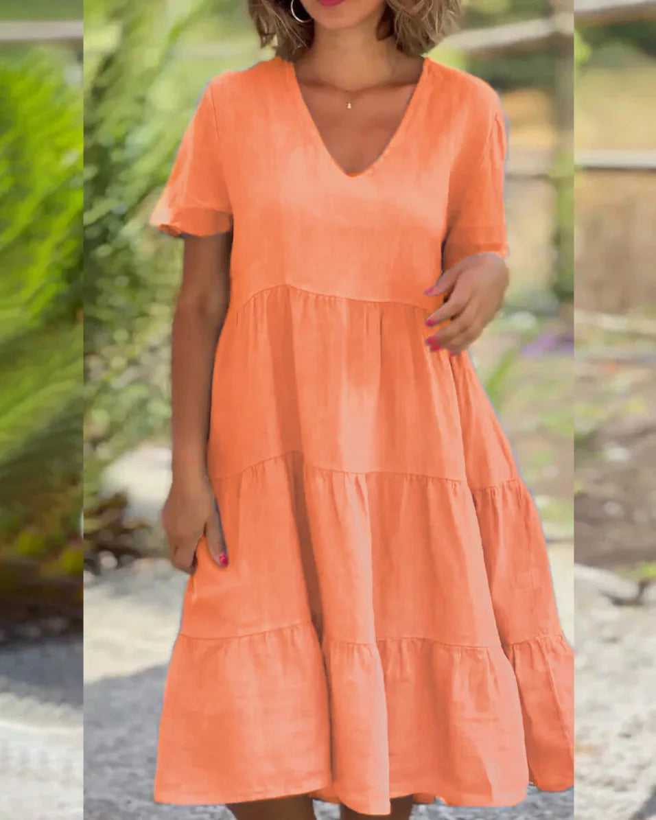 Vestido de Linho Soltinho Monocromático Feminino