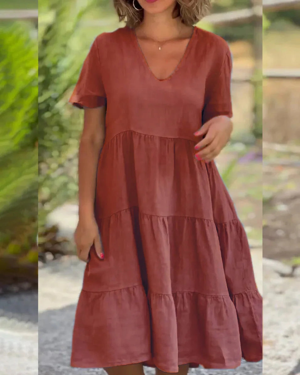 Vestido de Linho Soltinho Monocromático Feminino
