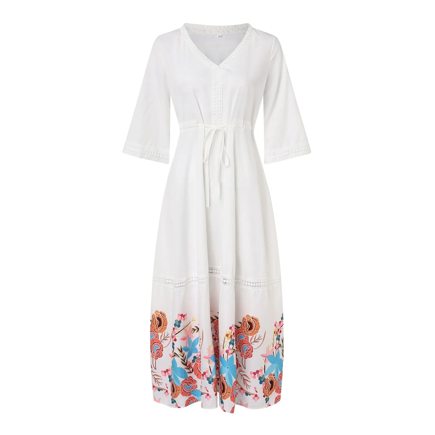 Vestido Estampado Floral com Renda