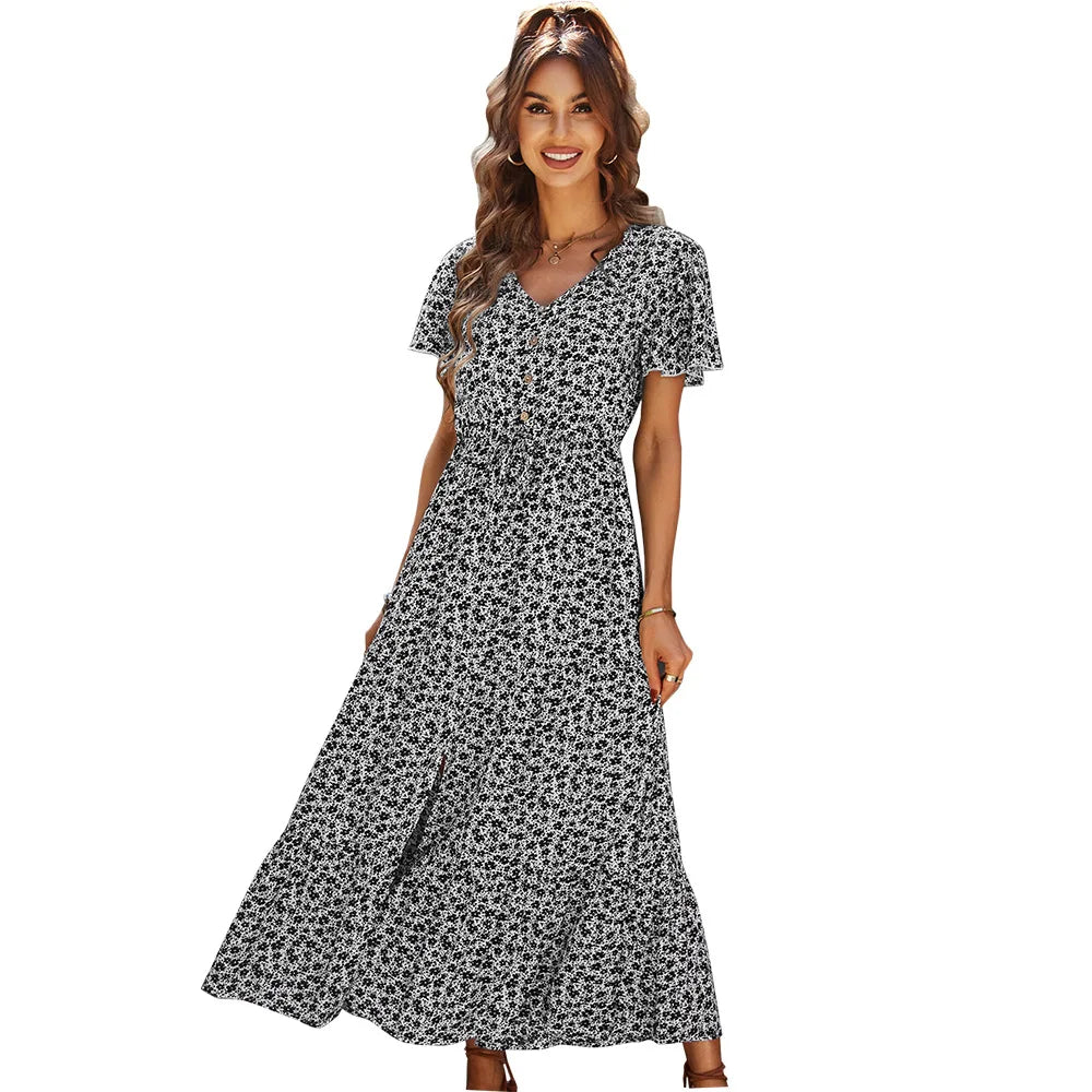 COMPRE 1 LEVE 2 - Vestido Longo Florido Soltinho com Fenda