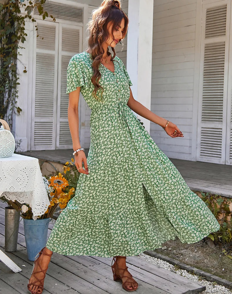 COMPRE 1 LEVE 2 - Vestido Longo Florido Soltinho com Fenda